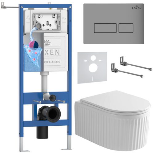 Комплект инсталляции Roxen StounFix Dual Fresh с унитазом Royal Matt и кнопкой Caspia (хром/матовая), 968214