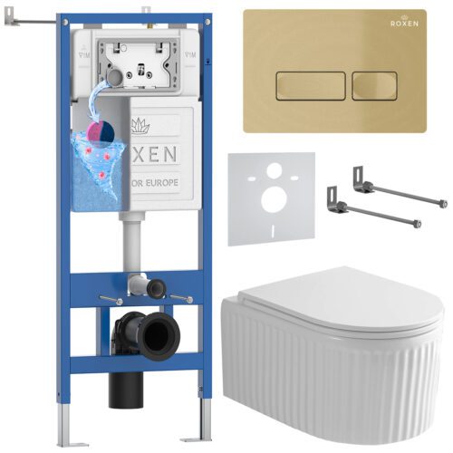 Комплект инсталляции Roxen StounFix Dual Fresh с унитазом Royal Matt и кнопкой Caspia (золото/матовая), 968227