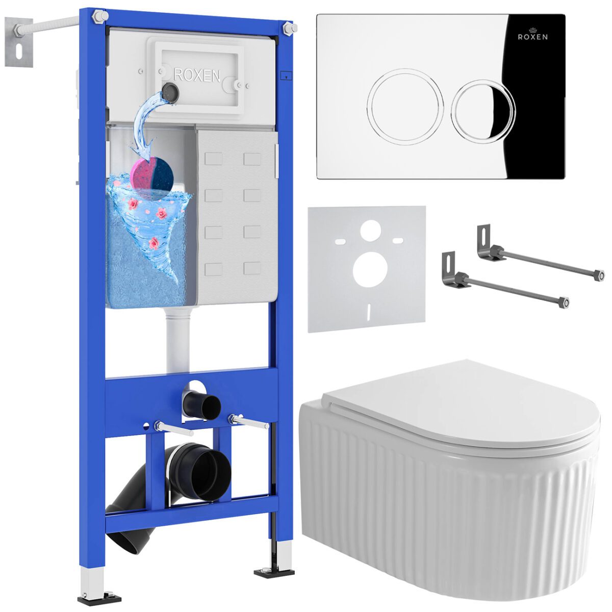 Комплект инсталляции Roxen StounFix Dual Fresh с унитазом Royal Matt и кнопкой Santi (хром/глянец), 968245