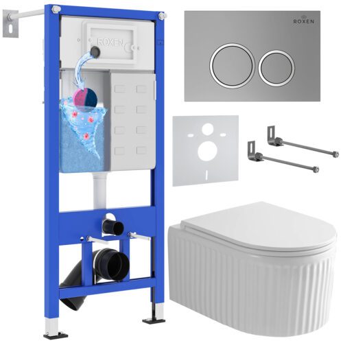 Комплект инсталляции Roxen StounFix Dual Fresh с унитазом Royal Matt и кнопкой Santi (хром/матовая), 968246