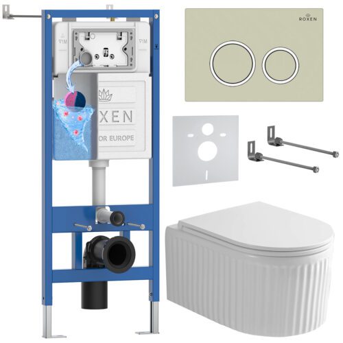 Комплект инсталляции Roxen StounFix Dual Fresh с унитазом Royal Matt и кнопкой Santi (пастель бежевая/матовая), 968249