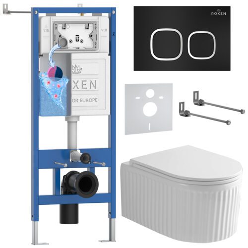 Комплект инсталляции Roxen StounFix Dual Fresh с унитазом Royal Matt и кнопкой Santi (чёрная/матовая), 968267