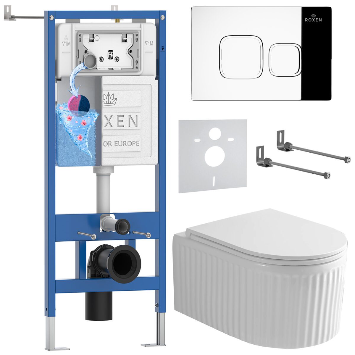 Комплект инсталляции Roxen StounFix Dual Fresh с унитазом Royal Matt и кнопкой Santi (хром/глянцевая), 968273