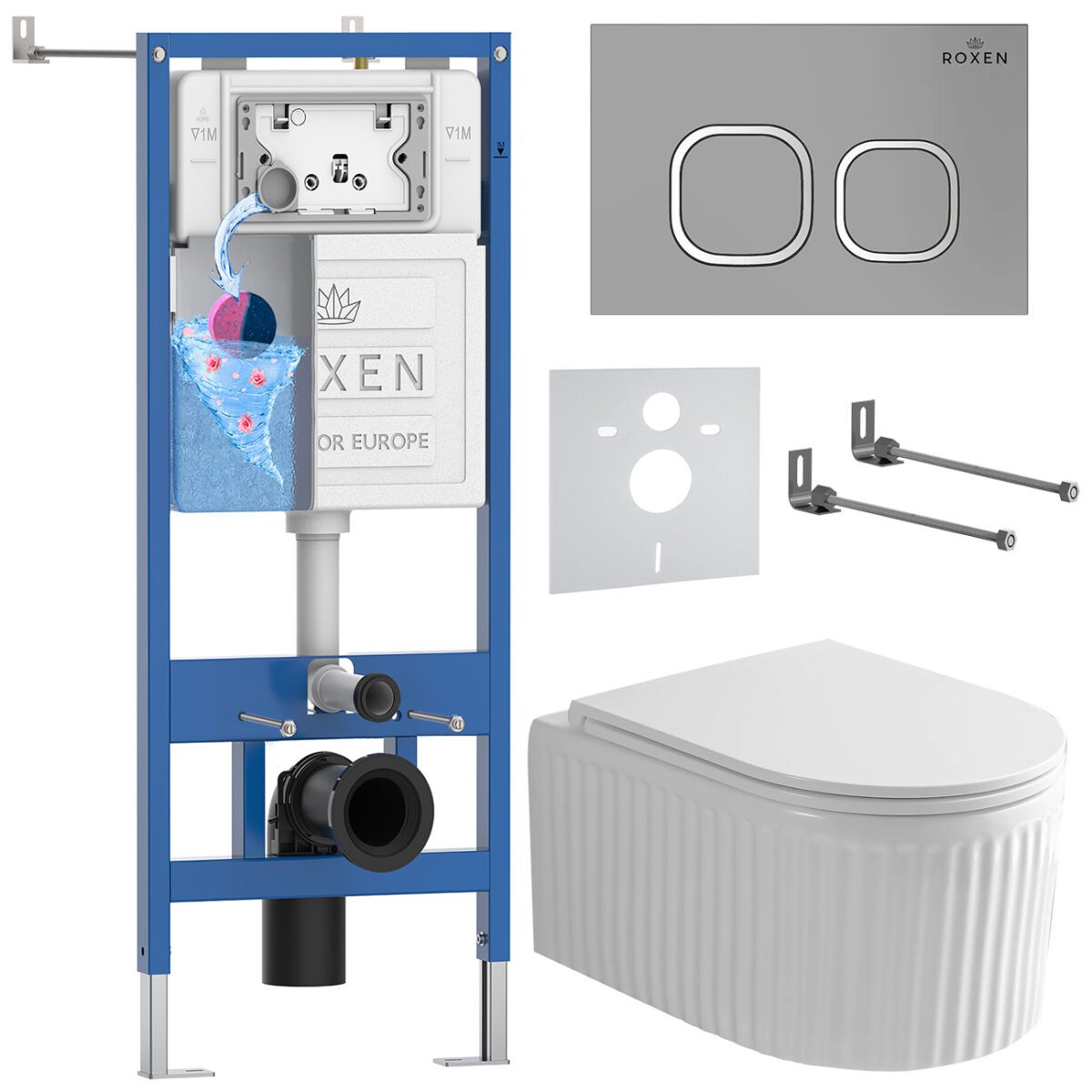 Комплект инсталляции Roxen StounFix Dual Fresh с унитазом Royal Matt и кнопкой Santi (хром/матовая), 968275