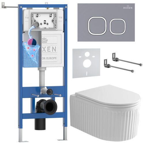 Комплект инсталляции Roxen StounFix Dual Fresh с унитазом Royal Matt и кнопкой Santi (серый бетон/матовая), 968280