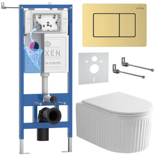 Комплект инсталляции Roxen StounFix Dual Fresh с унитазом Royal Matt и кнопкой Steel (золото/матовая), 968299