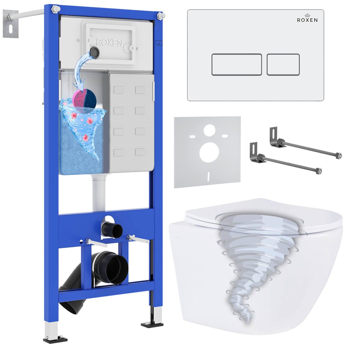 Комплект инсталляции Roxen StounFix Dual Fresh с унитазом Antares Tornado и кнопкой Caspia (белая/глянцевая), 968303