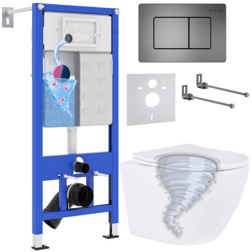 Комплект инсталляции Roxen StounFix Dual Fresh с унитазом Antares Tornado и кнопкой Steel (оружейная сталь), 968391