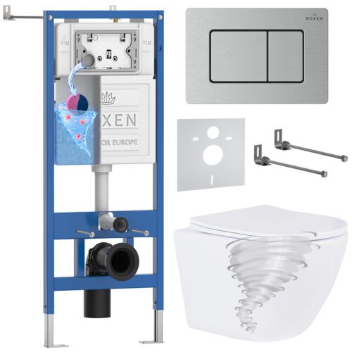 Комплект инсталляции Roxen StounFix Dual Fresh с унитазом Antares Tornado и кнопкой Steel (сатин/матовая), 968430