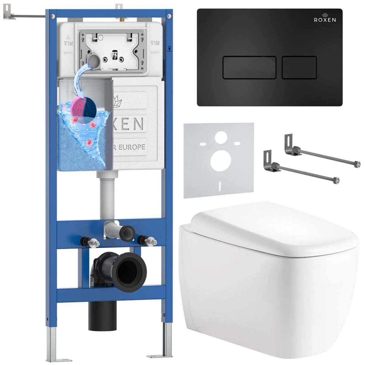 Комплект инсталляции Roxen StounFix Dual Fresh с унитазом Martin и кнопкой Caspia (чёрная/матовая), 968501
