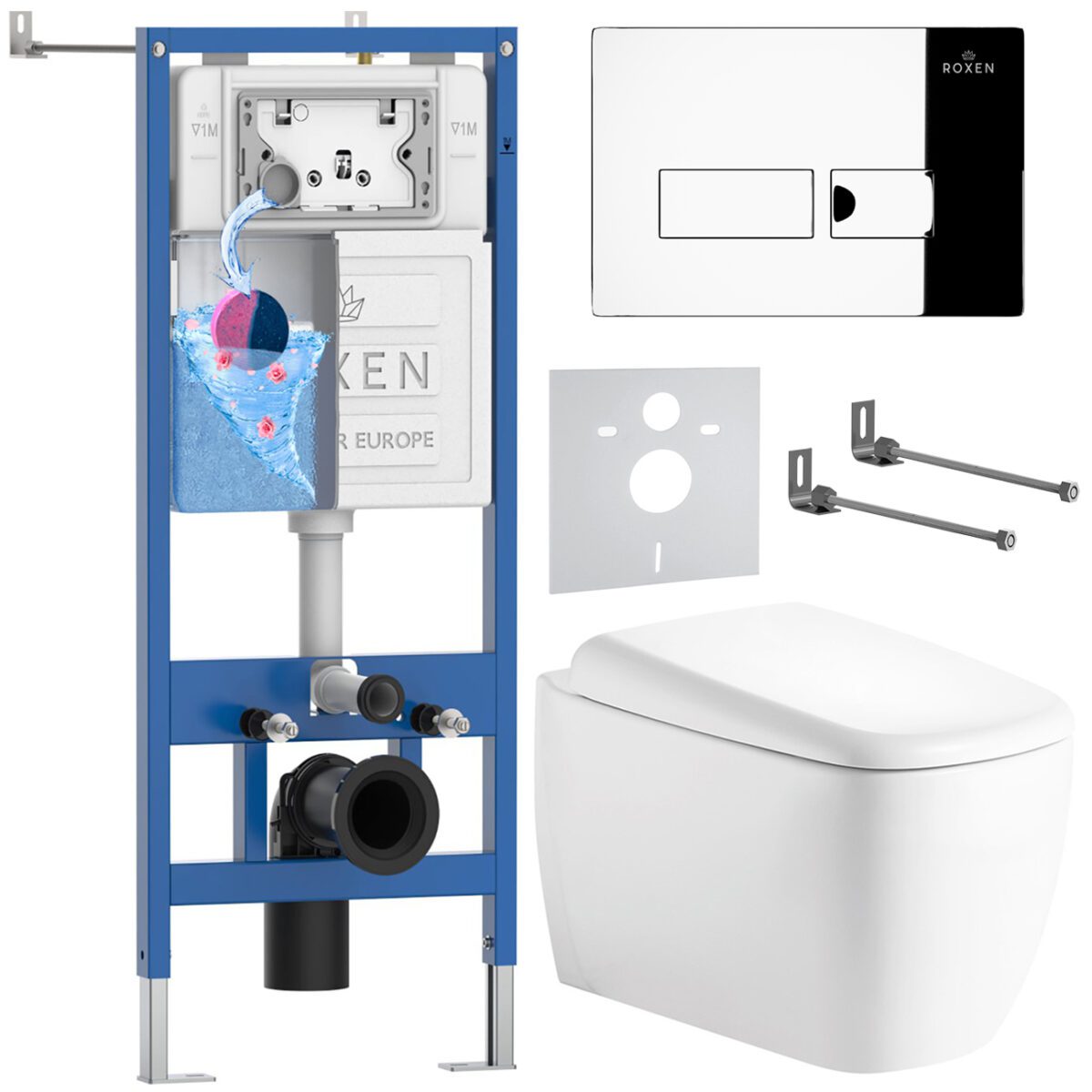 Комплект инсталляции Roxen StounFix Dual Fresh с унитазом Martin и кнопкой Caspia (хром/глянец), 968502