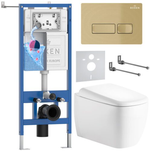 Комплект инсталляции Roxen StounFix Dual Fresh с унитазом Martin и кнопкой Caspia (золото/матовая), 968506
