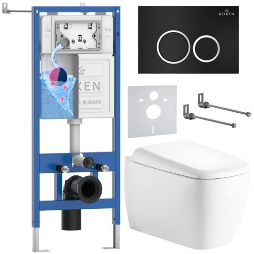Комплект инсталляции Roxen StounFix Dual Fresh с унитазом Martin и кнопкой Santi (чёрная/матовая), 968508
