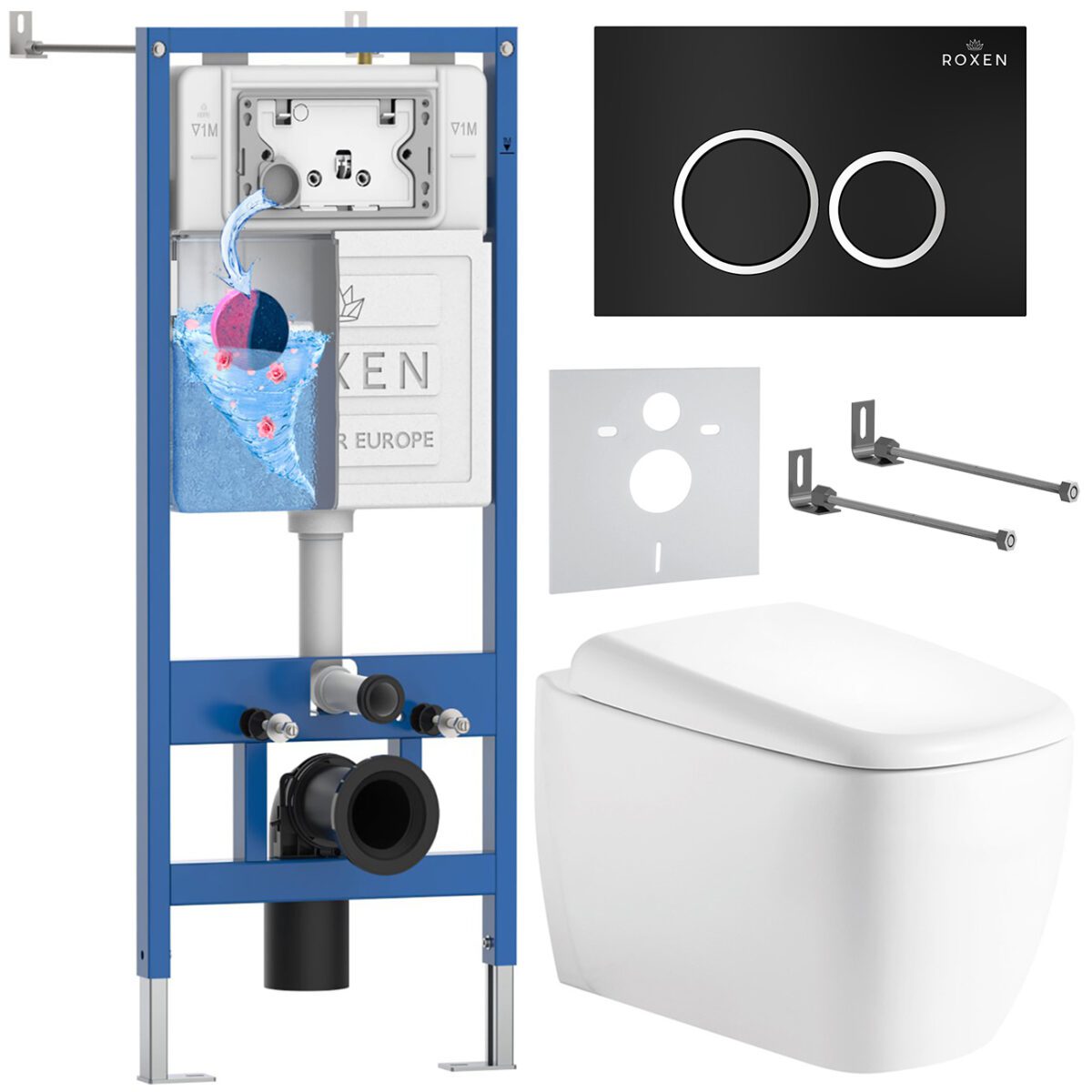 Комплект инсталляции Roxen StounFix Dual Fresh с унитазом Martin и кнопкой Santi (чёрная/матовая), 968508