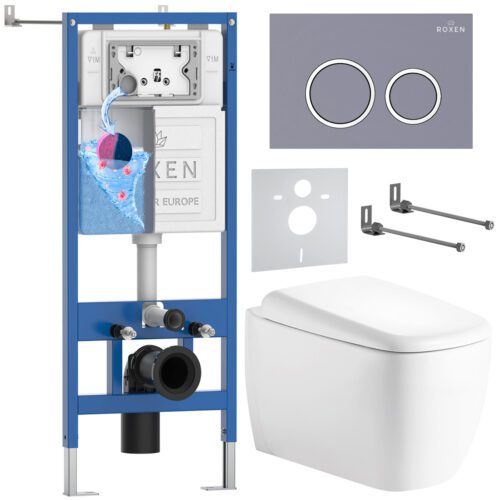 Комплект инсталляции Roxen StounFix Dual Fresh с унитазом Martin и кнопкой Santi (серый бетон/матовая), 968512