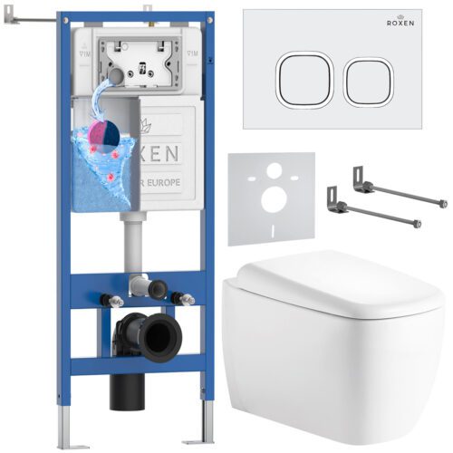 Комплект инсталляции Roxen StounFix Dual Fresh с унитазом Martin и кнопкой Santi (белая/глянец), 968514