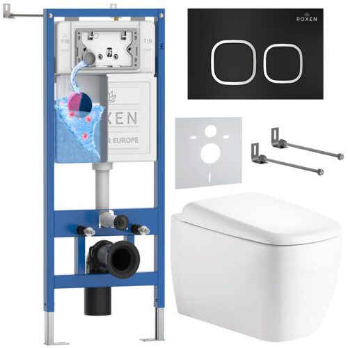 Комплект инсталляции Roxen StounFix Dual Fresh с унитазом Martin и кнопкой Santi (чёрная/матовая), 968515