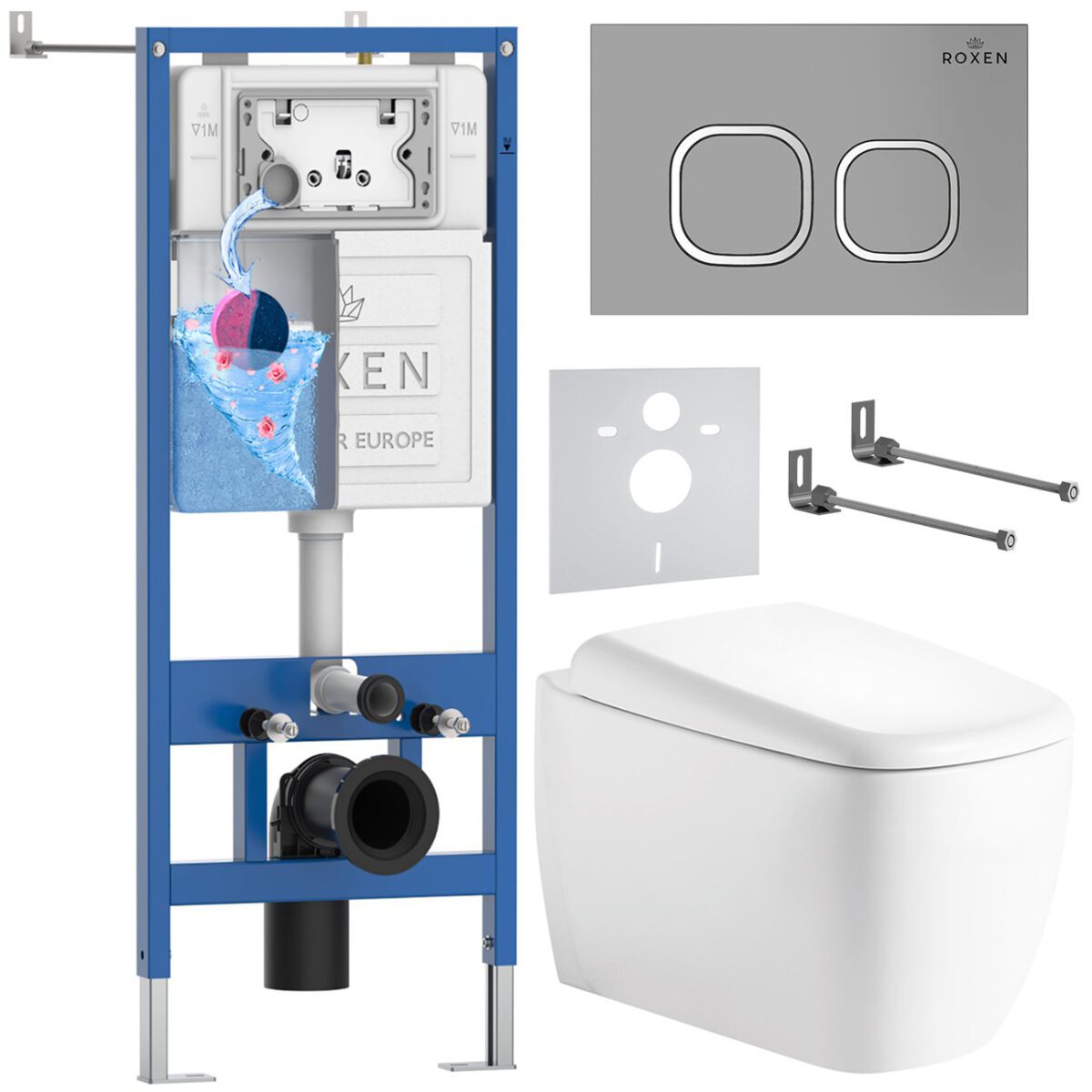 Комплект инсталляции Roxen StounFix Dual Fresh с унитазом Martin и кнопкой Santi (хром/матовая), 968517