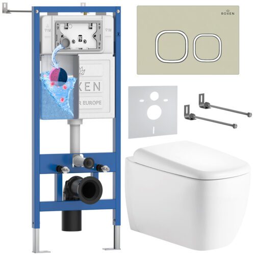 Комплект инсталляции Roxen StounFix Dual Fresh с унитазом Martin и кнопкой Santi (пастель бежевая/матовая), 968518