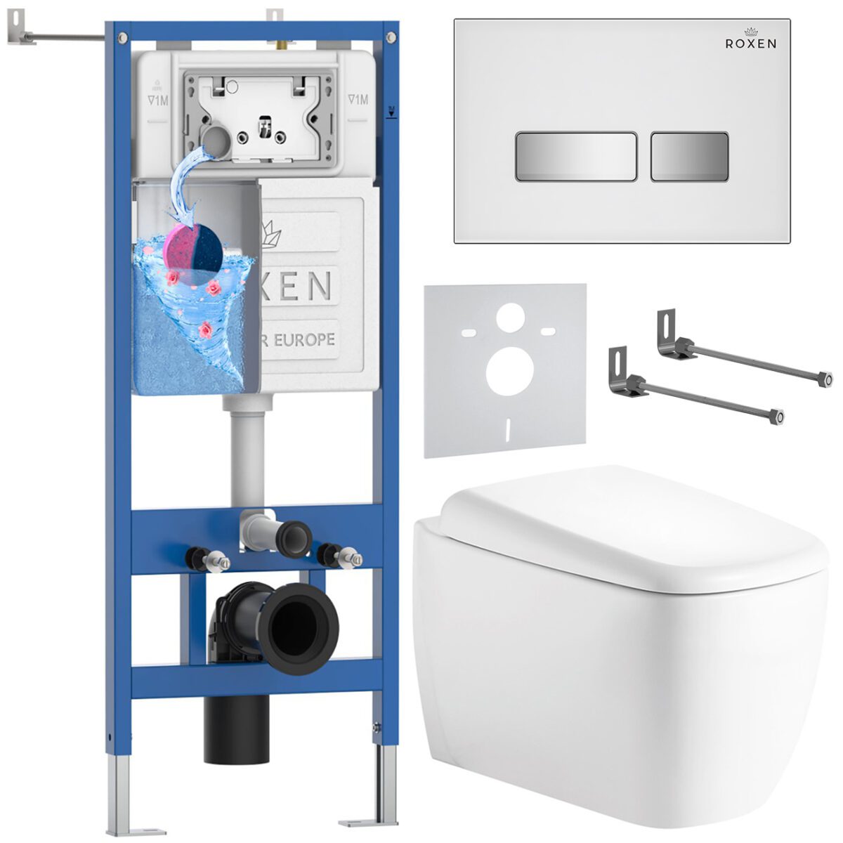 Комплект инсталляции Roxen StounFix Dual Fresh с унитазом Martin и кнопкой Glass (белая/глянец), 968524