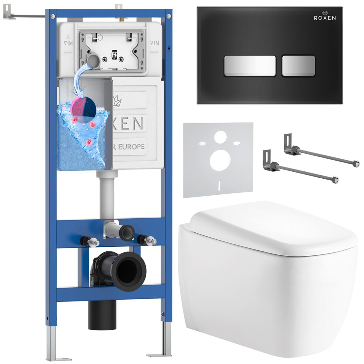 Комплект инсталляции Roxen StounFix Dual Fresh с унитазом Martin и кнопкой Glass (чёрная/глянец), 968525