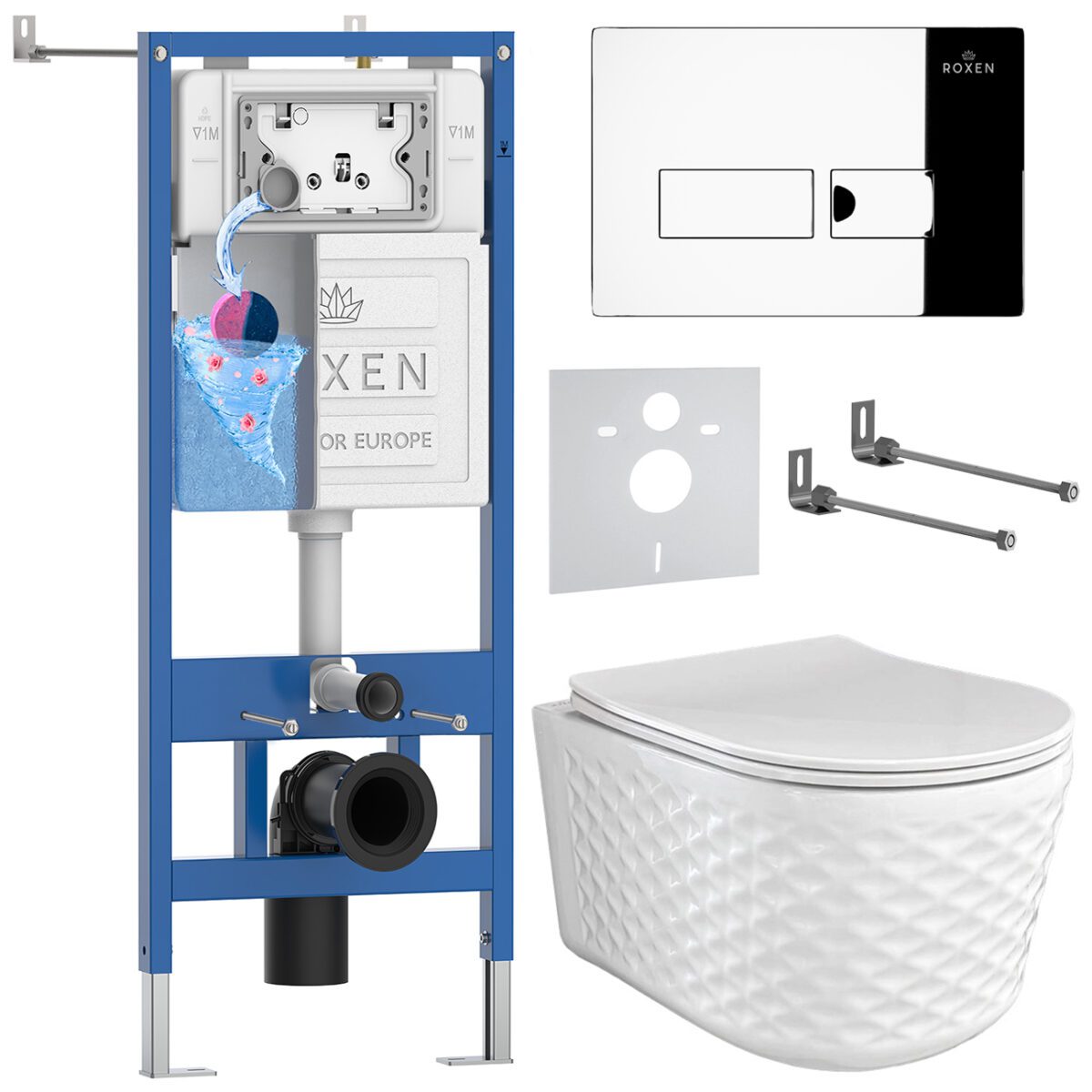 Комплект инсталляции Roxen StounFix Dual Fresh с унитазом Vine и кнопкой Caspia (хром/глянец), 979002