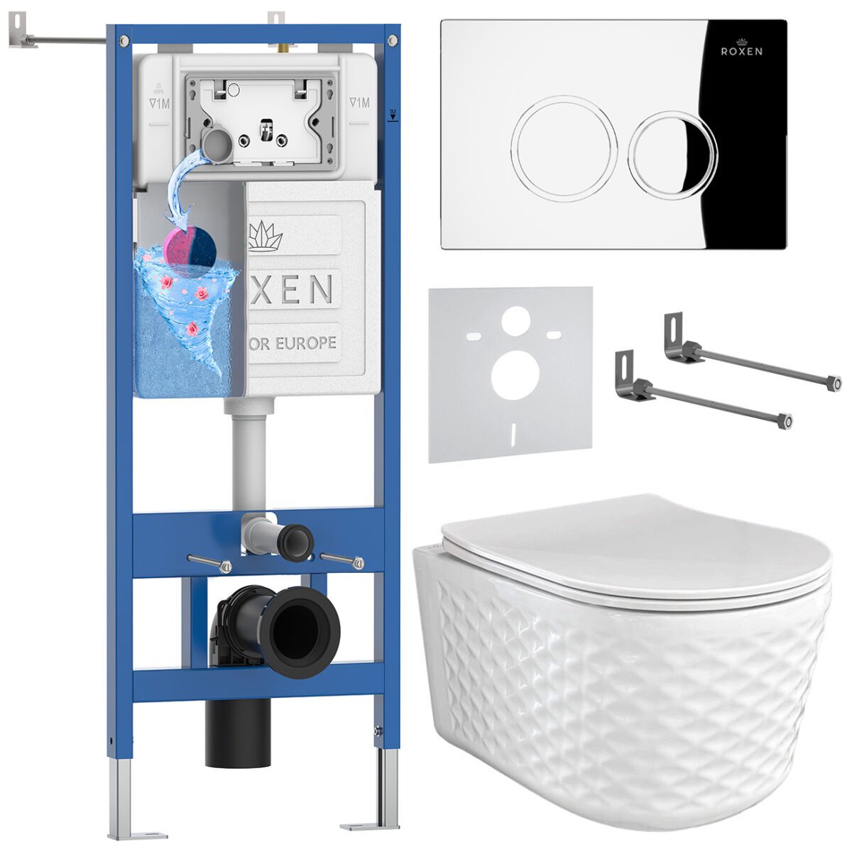 Комплект инсталляции Roxen StounFix Dual Fresh с унитазом Vine и кнопкой Santi (хром/глянец), 979009