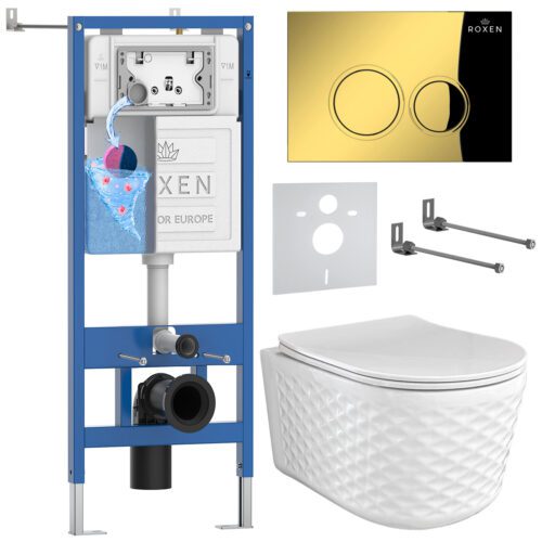 Комплект инсталляции Roxen StounFix Dual Fresh с унитазом Vine и кнопкой Santi (золото/глянец), 979013