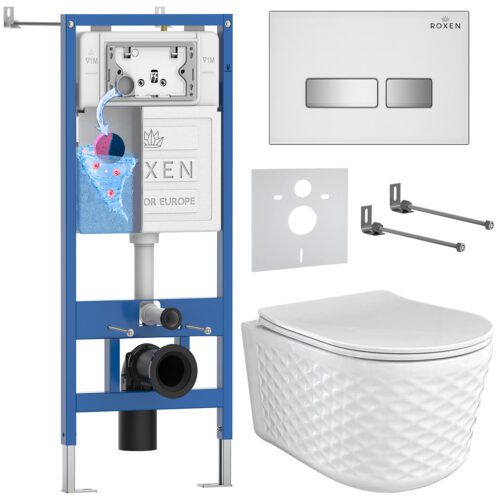 Комплект инсталляции Roxen StounFix Dual Fresh с унитазом Vine и кнопкой Glass (белая/глянец), 979024