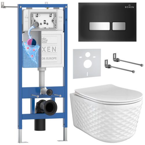 Комплект инсталляции Roxen StounFix Dual Fresh с унитазом Vine и кнопкой Glass (чёрная/глянец), 979025