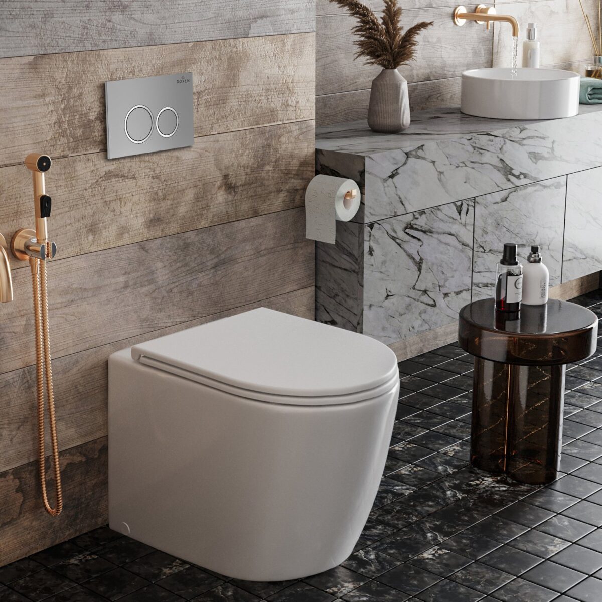 Комплект инсталляции для приставного унитаза Roxen Attach с кнопкой Santi (хром/матовая), 911247 — изображение 5