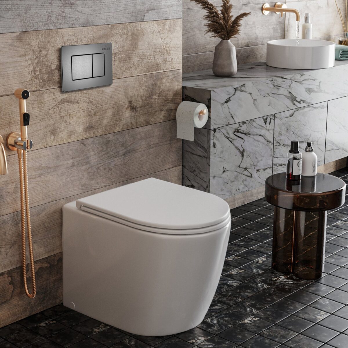 Комплект инсталляции для приставного унитаза Roxen Attach с кнопкой Steel (оружейная сталь/матовая), 930920 — изображение 5