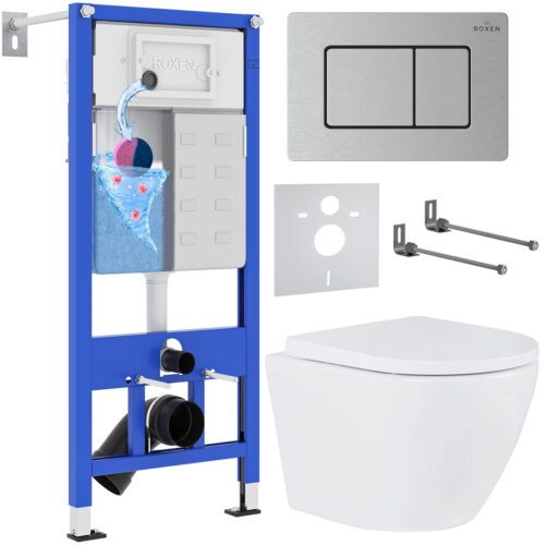 Комплект инсталляции Roxen StounFix Dual Fresh с унитазом Antares Tornado и кнопкой Steel (сатин/матовая), 968421