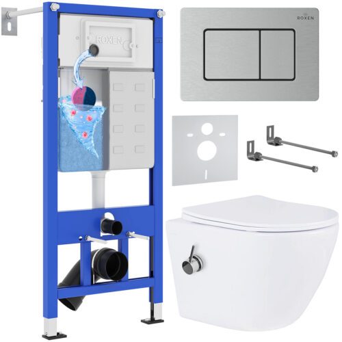 Комплект инсталляции Roxen StounFix Dual Fresh с унитазом Antares Bidet и кнопкой Steel (сатин/матовая), 968424