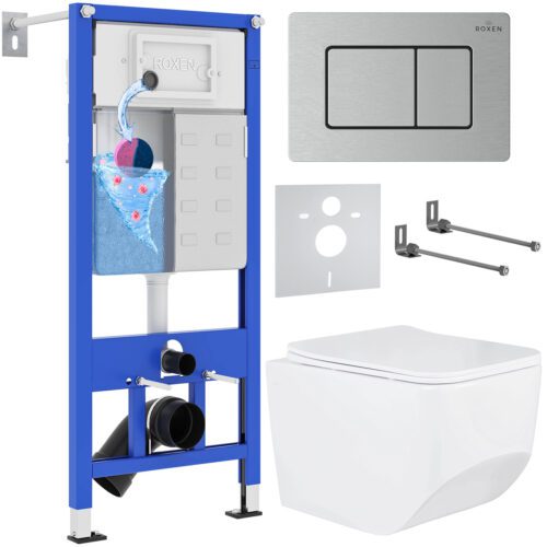 Комплект инсталляции Roxen StounFix Dual Fresh с унитазом Boro и кнопкой Steel (сатин/матовая), 968433