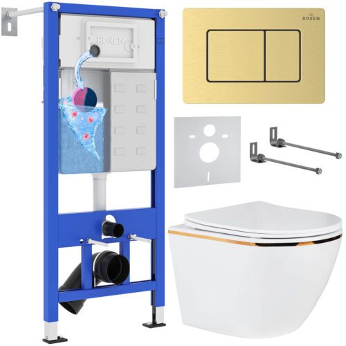 Комплект инсталляции Roxen StounFix Dual Fresh с унитазом Antares Gold и кнопкой Steel (золото/матовая), 968460