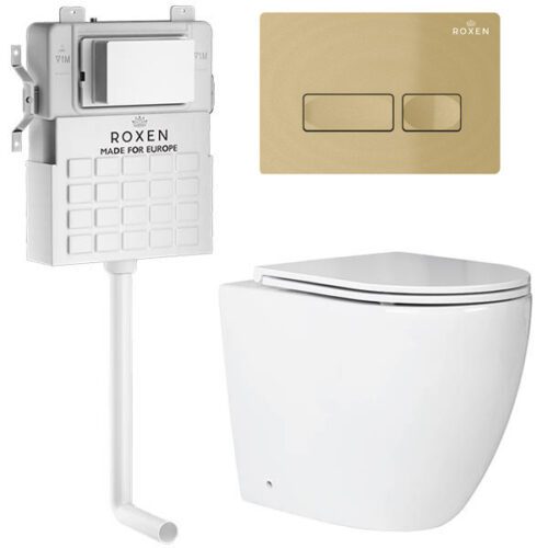 Комплект инсталляции Roxen Attach с приставным унитазом Antares и кнопкой Caspia (золото/матовая), 967102