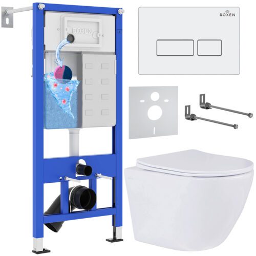 Комплект инсталляции Roxen StounFix Dual Fresh с унитазом Antares и кнопкой Caspia (белая), 569295