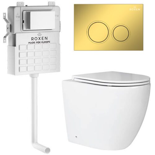 Комплект инсталляции Roxen Attach с приставным унитазом Antares и кнопкой Santi (золото/глянец), 967103