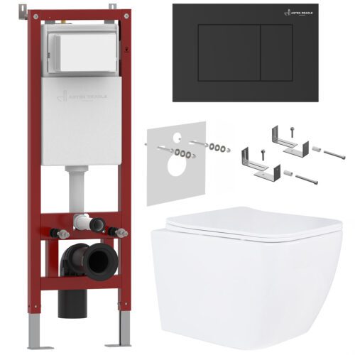 Комплект инсталляции Asten Readle Zentralmodul с унитазом Roxen Cube и кнопкой AR0601-B (чёрная/матовая), AR0601-135B