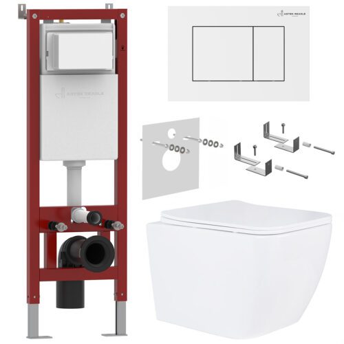 Комплект инсталляции Asten Readle Zentralmodul с унитазом Roxen Cube и кнопкой AR0601-W (белая/глянец), AR0601-135W