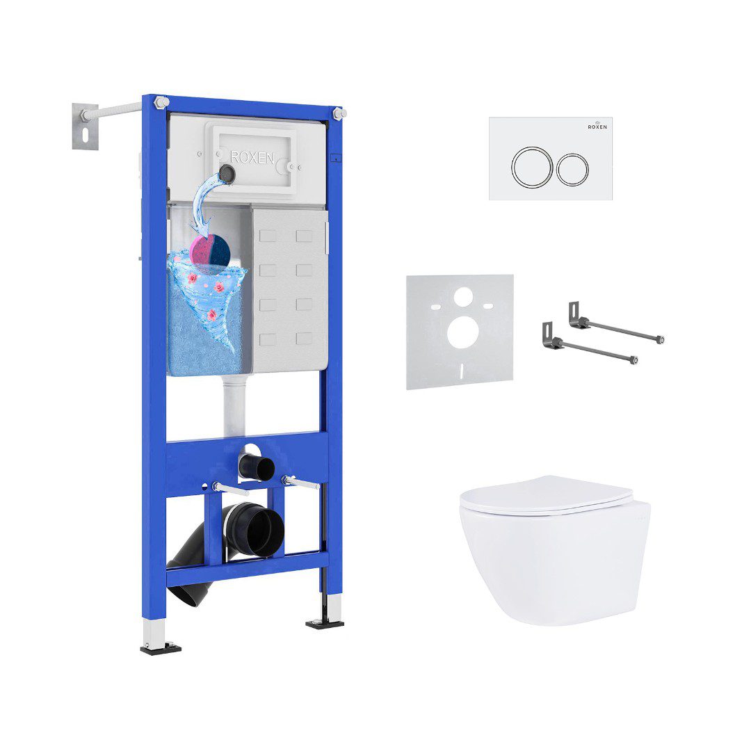 Комплект инсталляции Roxen StounFix Dual Fresh с унитазом Antares Tornado и кнопкой Santi (белая/глянцевая), 968335