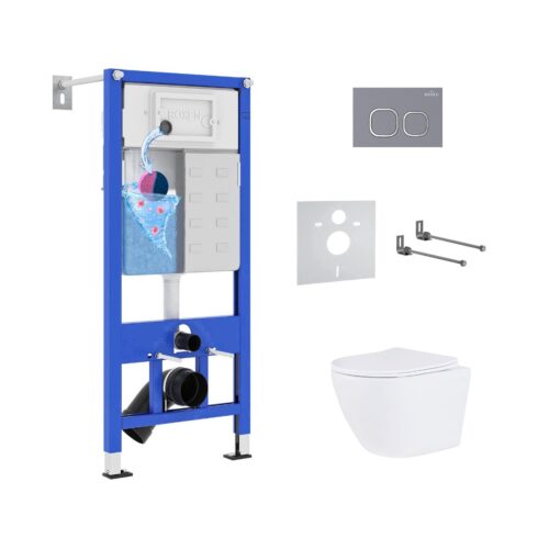 Комплект инсталляции Roxen StounFix Dual Fresh с унитазом Antares Tornado и кнопкой Santi (серый бетон/матовая), 968389