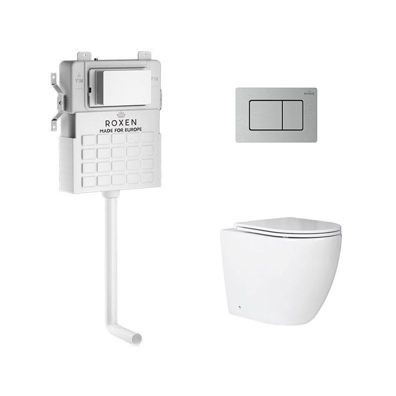Комплект инсталляции Roxen Attach с приставным унитазом Antares и кнопкой Steel (сатин/матовая), 968412
