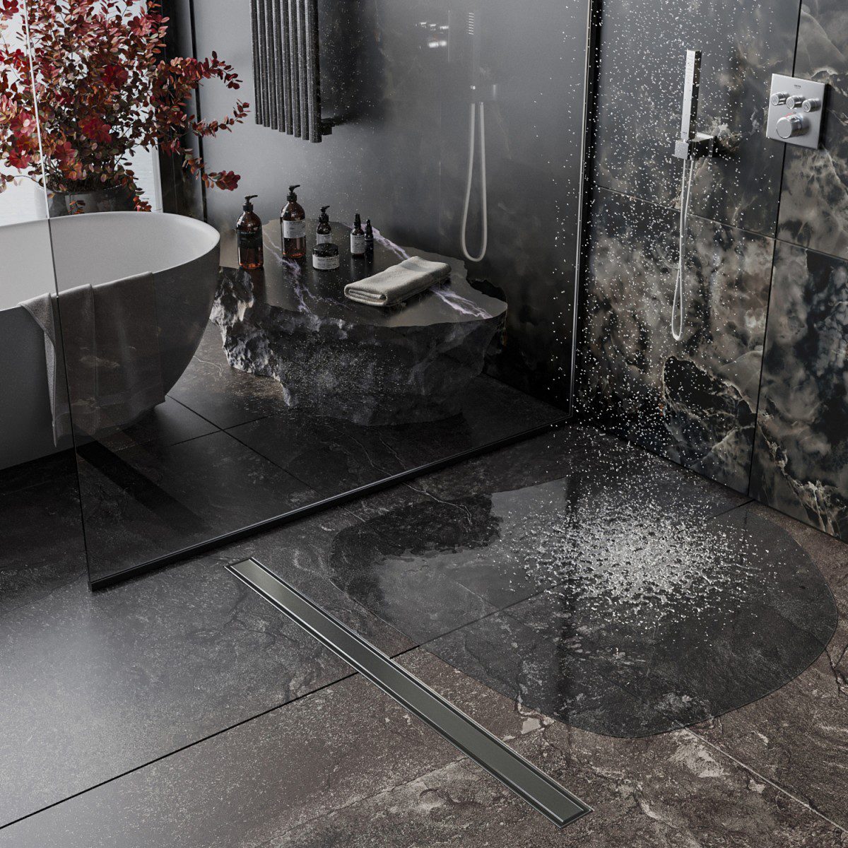 Трап для душа Roxen Supra Gun metal 91050-60GM линейный, "под плитку", 60 см — изображение 6