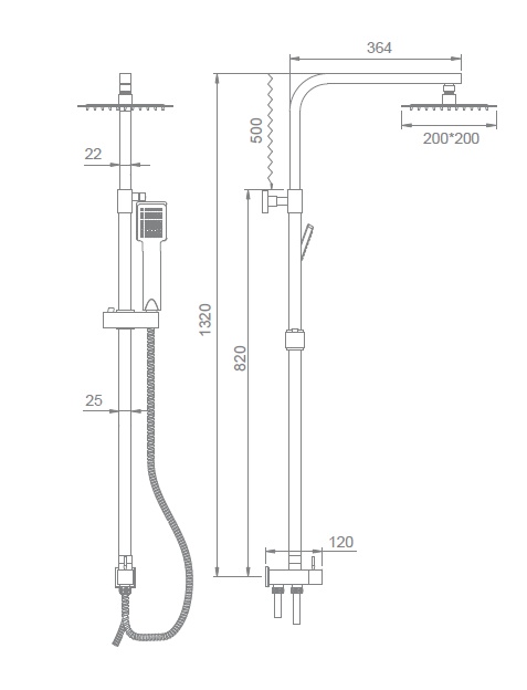 Душевая система без смесителя, с тропическим душем Ledeme L2416, схема
