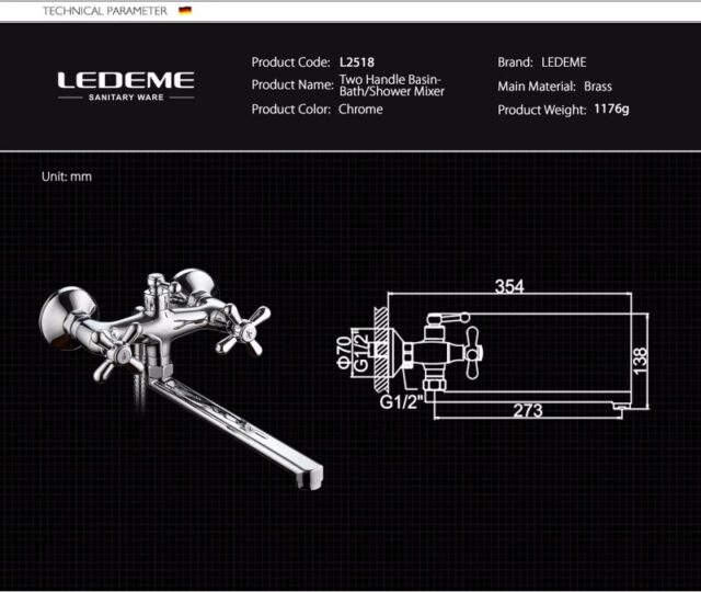 Смеситель для ванны Ledeme L2518 — изображение 2