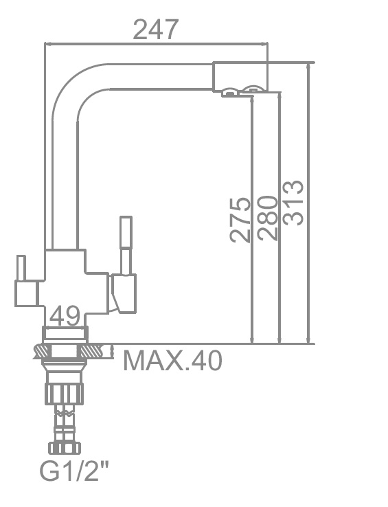Смеситель для кухни с подключением к фильтру Ledeme L4055-3, схема