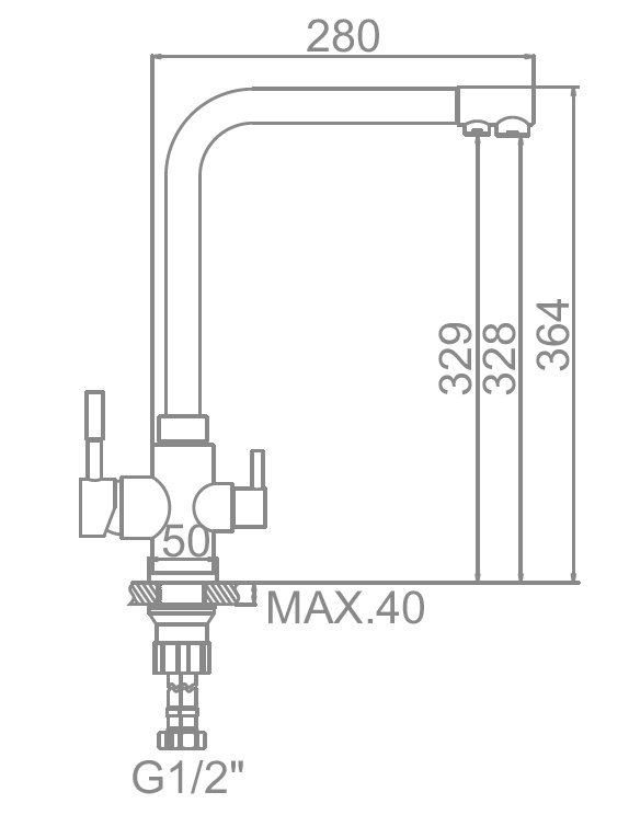 Смеситель для кухни с подключением к фильтру Ledeme L4355-3, схема