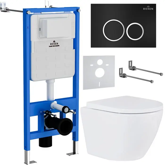 Комплект инсталляции Roxen StounFix Dual Fresh с унитазом Antares 530185-02 и кнопкой Santi (чёрная/матовая), 506495